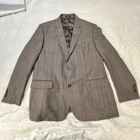 Joseph & Feiss Gold Mens Plaid Blazer Classic Fit 44R Wool Blend Gray Career - Picture 8 of 16